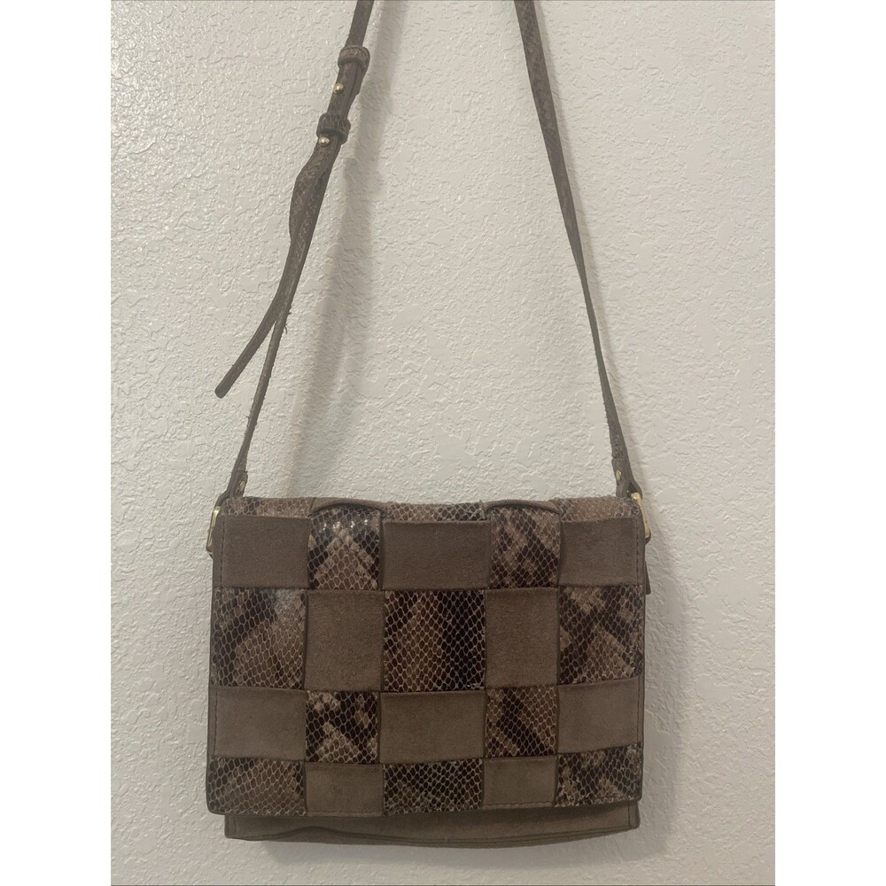 Margot Handbag New York Genuine Leather Suede Snakskin Print Crossbody Bag